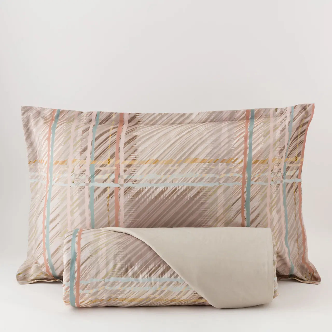 Completo Lenzuola Copriletto Percalle Stampa Digitale Yuta Letto Riviera Matrimoniale Tortora