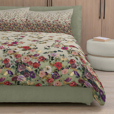 Parure Copripiumino Raso 300 Fili NETTARE Letto Fazzini Matrimoniale Verde