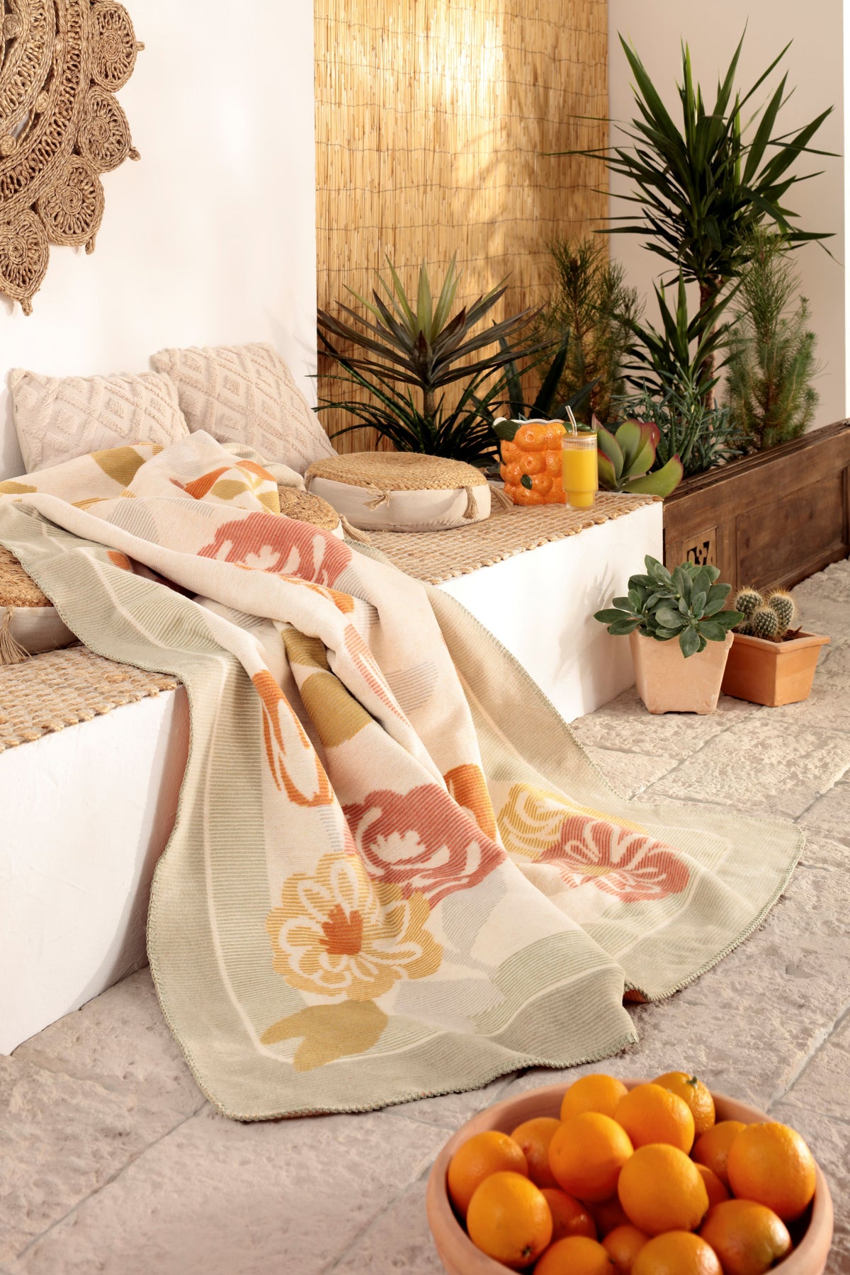 Plaid in Caldo Cotone BLOOM FRAME Soggiorno Borbo 150 x 200 Naturale