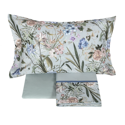 Completo Lenzuola Raso 300TC VANITAS Letto Fazzini Matrimoniale Azzurro