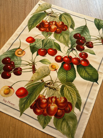 Canovaccio Panama di Cotone Stampa Digitale Cucina TagHouse 55 x 80 cm Ciliegie/Verde