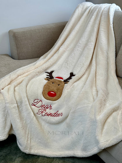 Plaid Pile Coccola Ricamato 'Deer Reindeer' Soggiorno Maryplaid