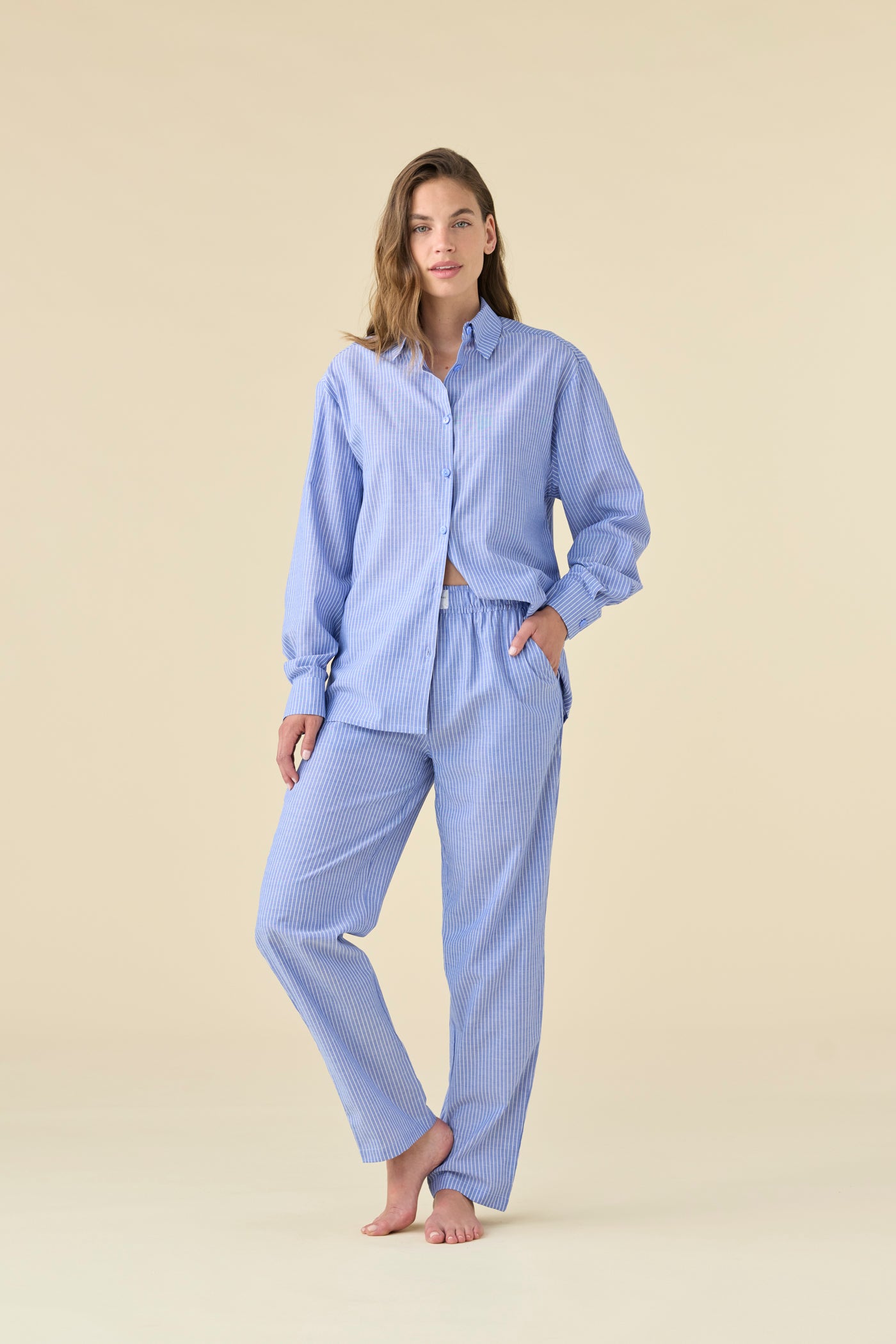 Pigiama Donna Lungo Cotone Breeze Abbigliamento Moreali Tessile Casa XS Azzurro