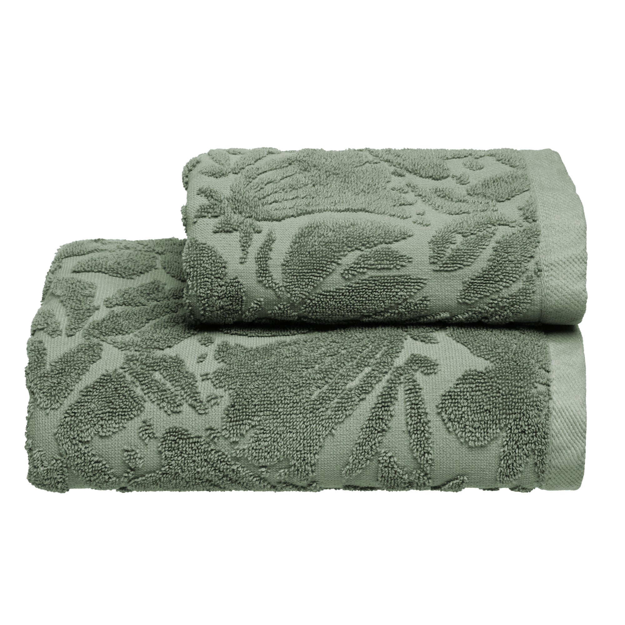 Set Asciugamani Jacquard Tinto Capo FLOWERS Bagno Moreali Tessile Casa 60 x 100 / 40 x 60 Verde