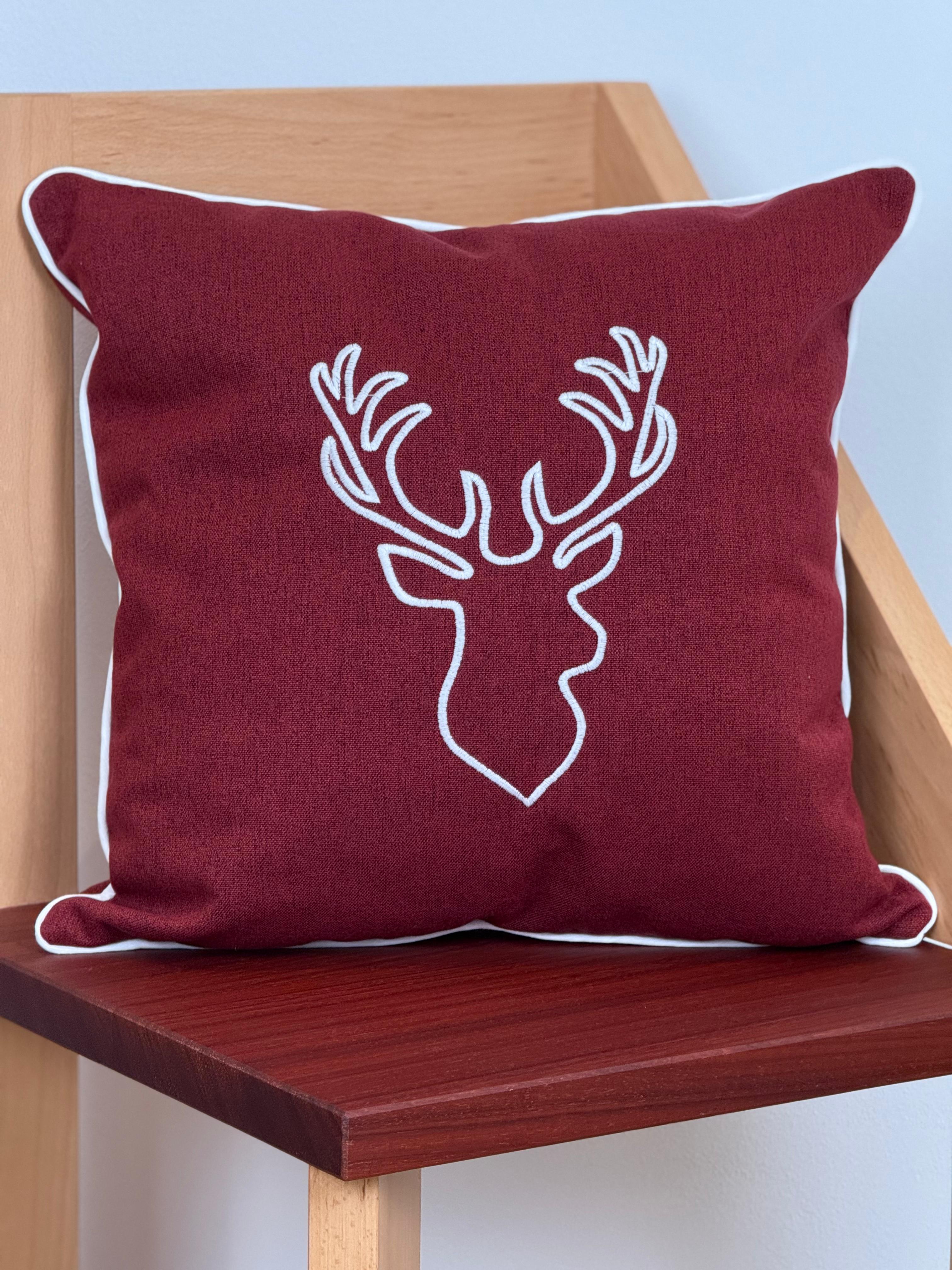 Cuscino Arredo Piping Christmas Reindeer Soggiorno Moreali Tessile Casa 45 x 45 Rosso