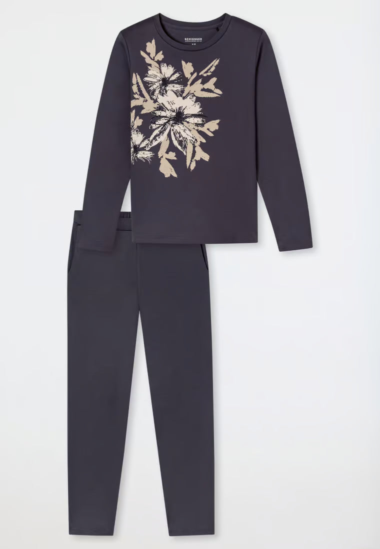 Pigiama Donna Interlock Flowers Grafite Schiesser