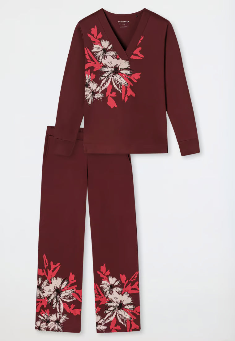Pigiama Donna Interlock Flowers Burgundy Schiesser