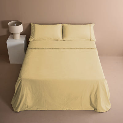 Parure Lenzuola No-Stiro Pizzo DUCALE Letto Moreali Tessile Casa Matrimoniale Miele