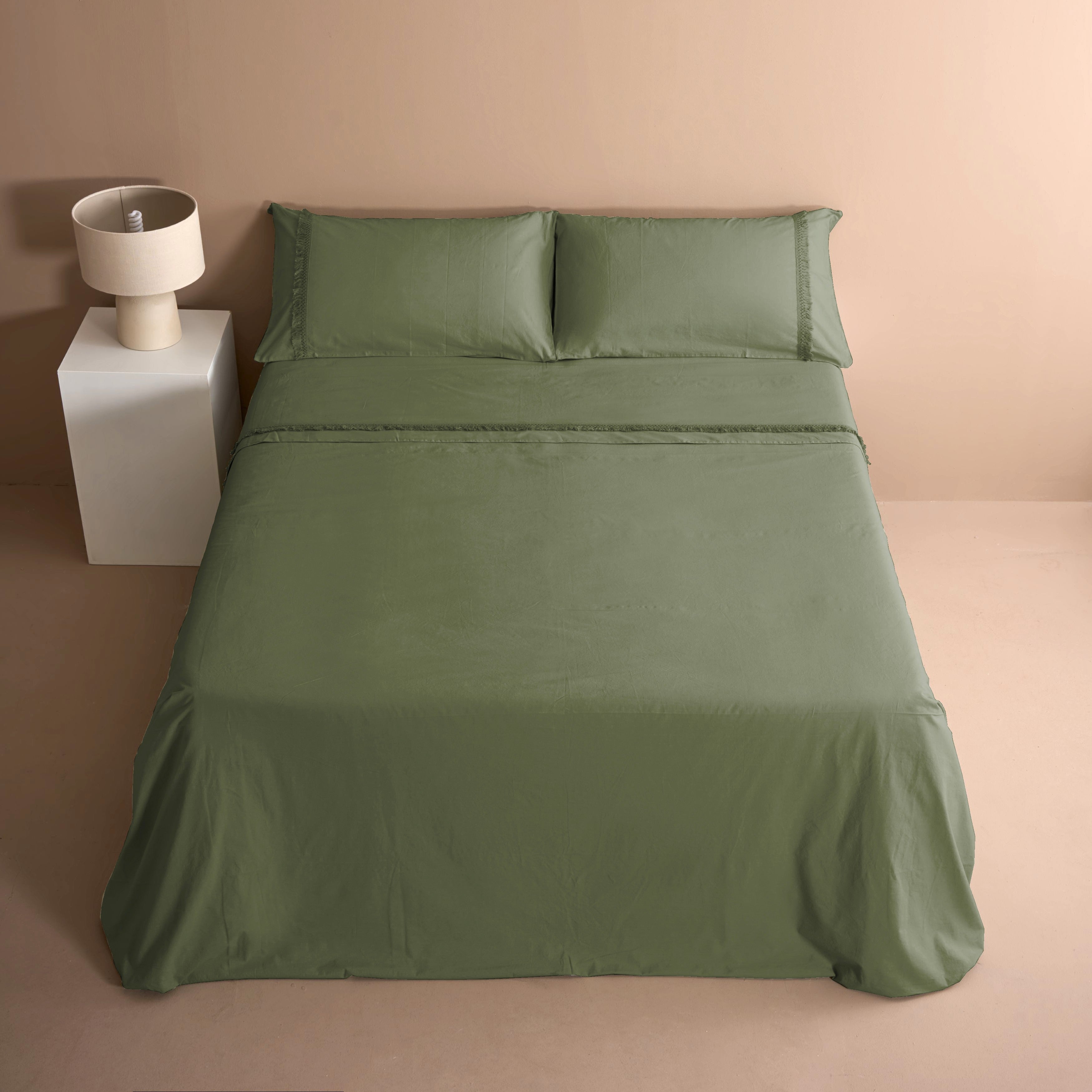 Parure Lenzuola No-Stiro Pizzo DUCALE Letto Moreali Tessile Casa Matrimoniale Verde