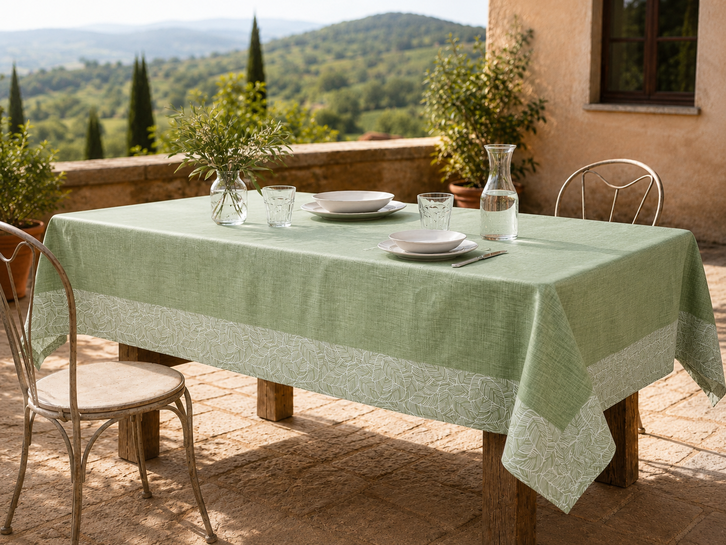 Tovaglia Antimacchia Teflon Cotone FOGLIE Cucina TagHouse 6 Posti 140 x 180 Verde