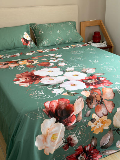 Parure Lenzuola Copriletto Raso 300TC FIORI SUL LETTO - VITTORIA Letto Moreali Tessile Casa