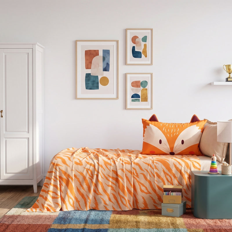 Completo Lenzuola KIDS Percalle Stampato Robin Letto Riviera Singolo Beige