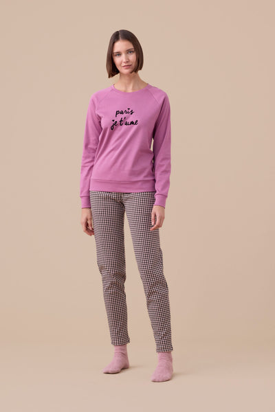 Pigiama Donna Caldo Cotone Paris Abbigliamento noidinotte XS Rosa