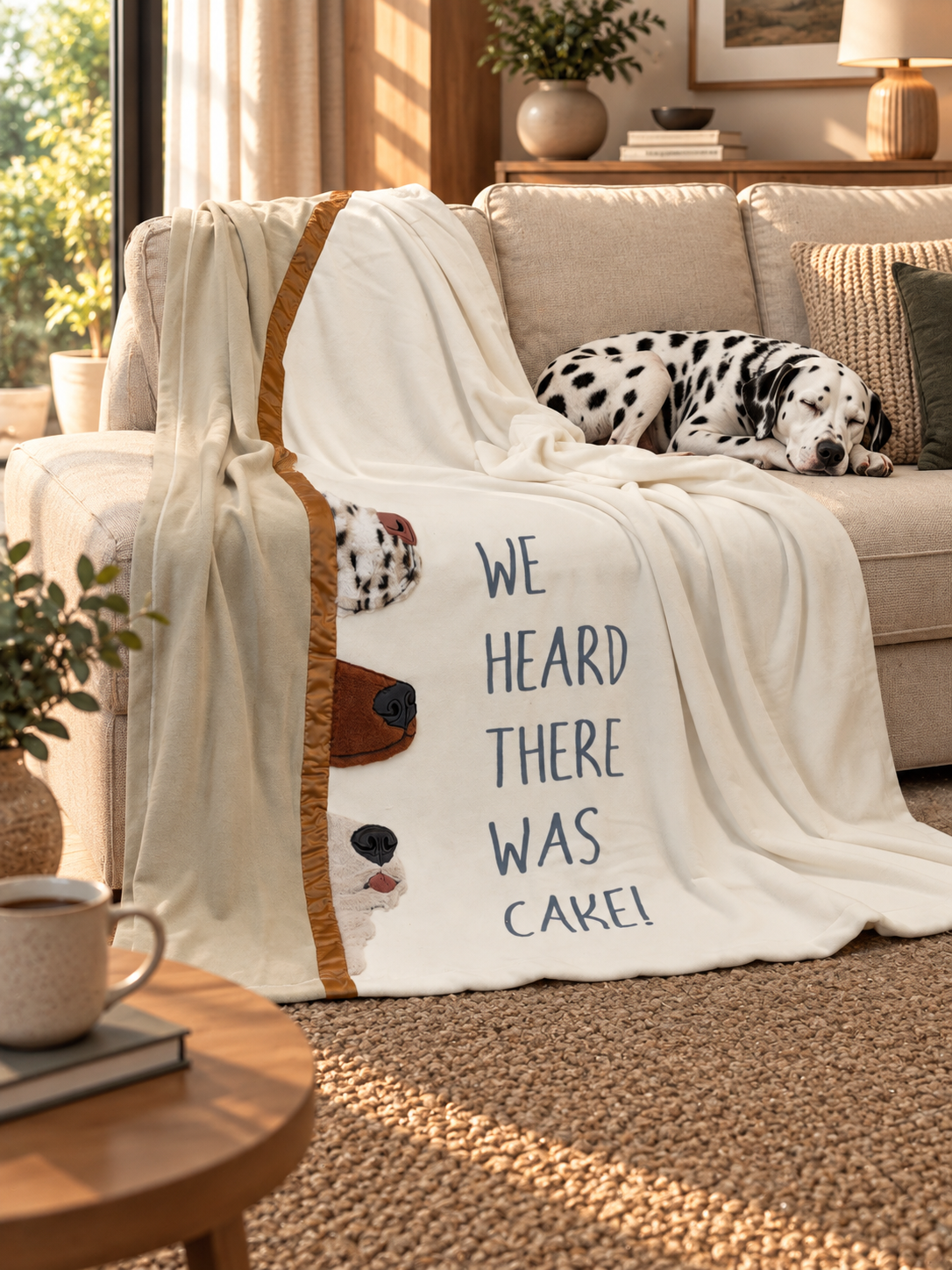 Plaid Pile Battuto Ricamato CANI CURIOSI Soggiorno Maryplaid 160 x 180 Panna