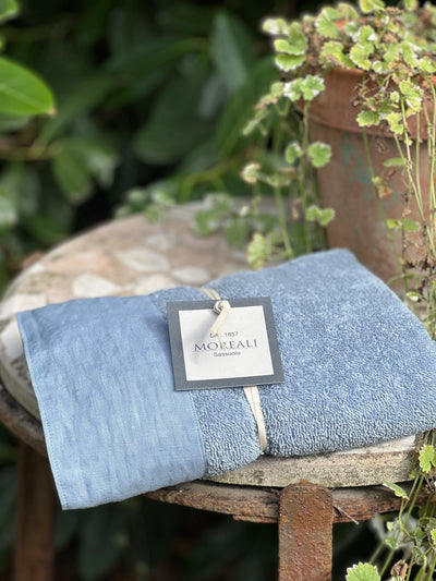 Set Asciugamani Nirano Bordo Lino Bagno Moreali Tessile Casa 60 x 100 / 40 x 60 Azzurro Polvere