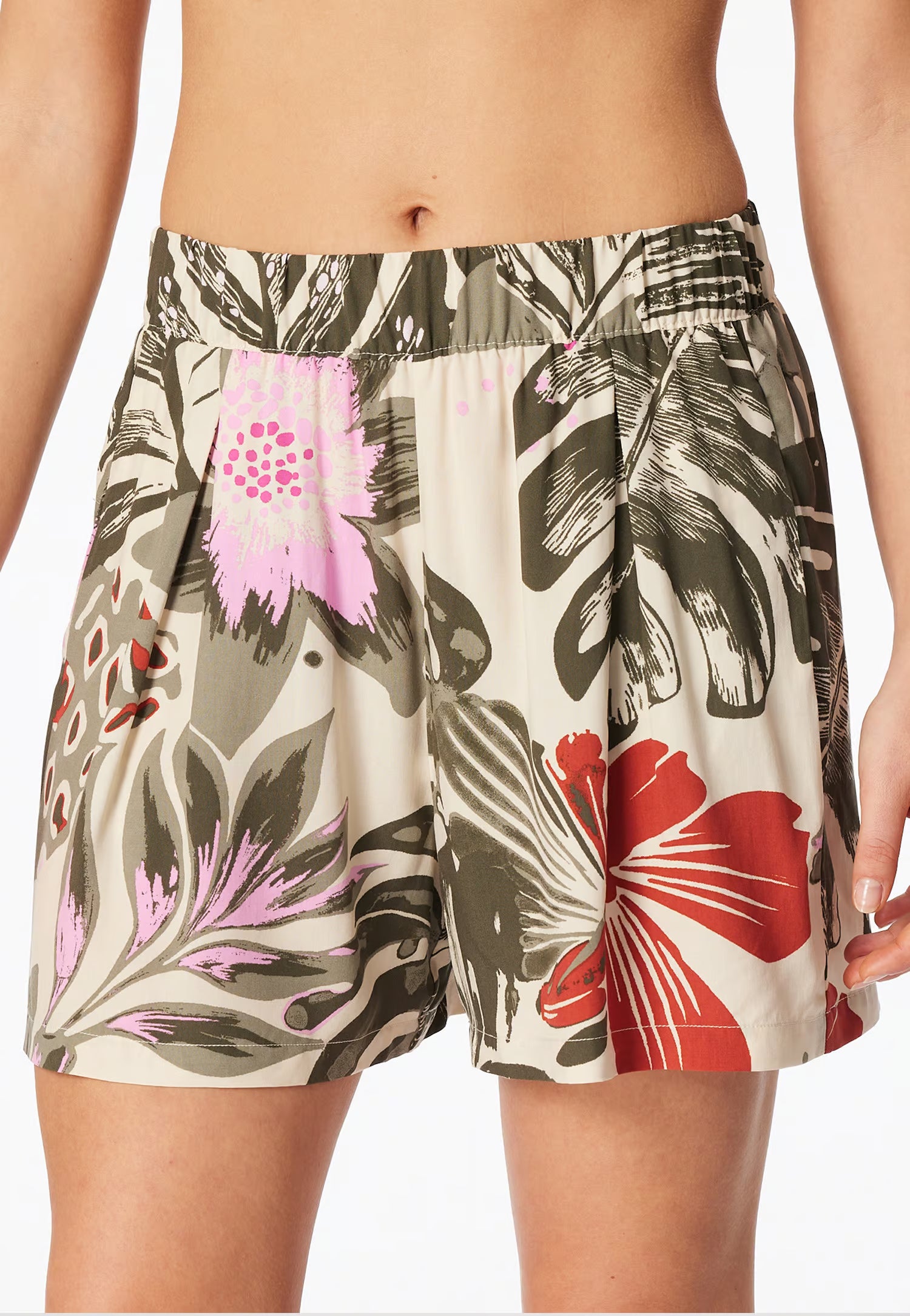 Pantaloni Corti Viscosa Fiori Verde Abbigliamento Schiesser