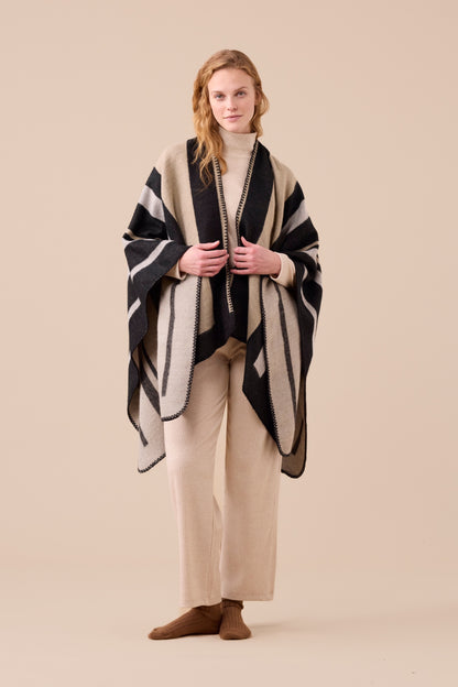 Mantella Double-Face Righe Abbigliamento noidinotte Taglia Unica Beige/Nero