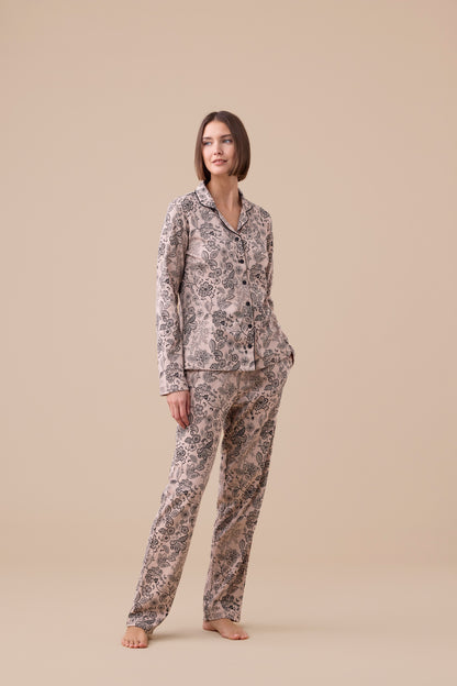 Pigiama Donna Caldo Cotone Fiori Abbigliamento noidinotte XS Beige