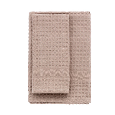 FINE SERIE Set Asciugamani Soft Apone Jacquard Bagno Moreali Tessile Casa 55 x 130 / 38 x 56 Sabbia