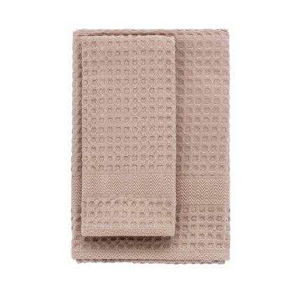 FINE SERIE Set Asciugamani Soft Apone Jacquard Bagno Moreali Tessile Casa 55 x 130 / 38 x 56 Sabbia