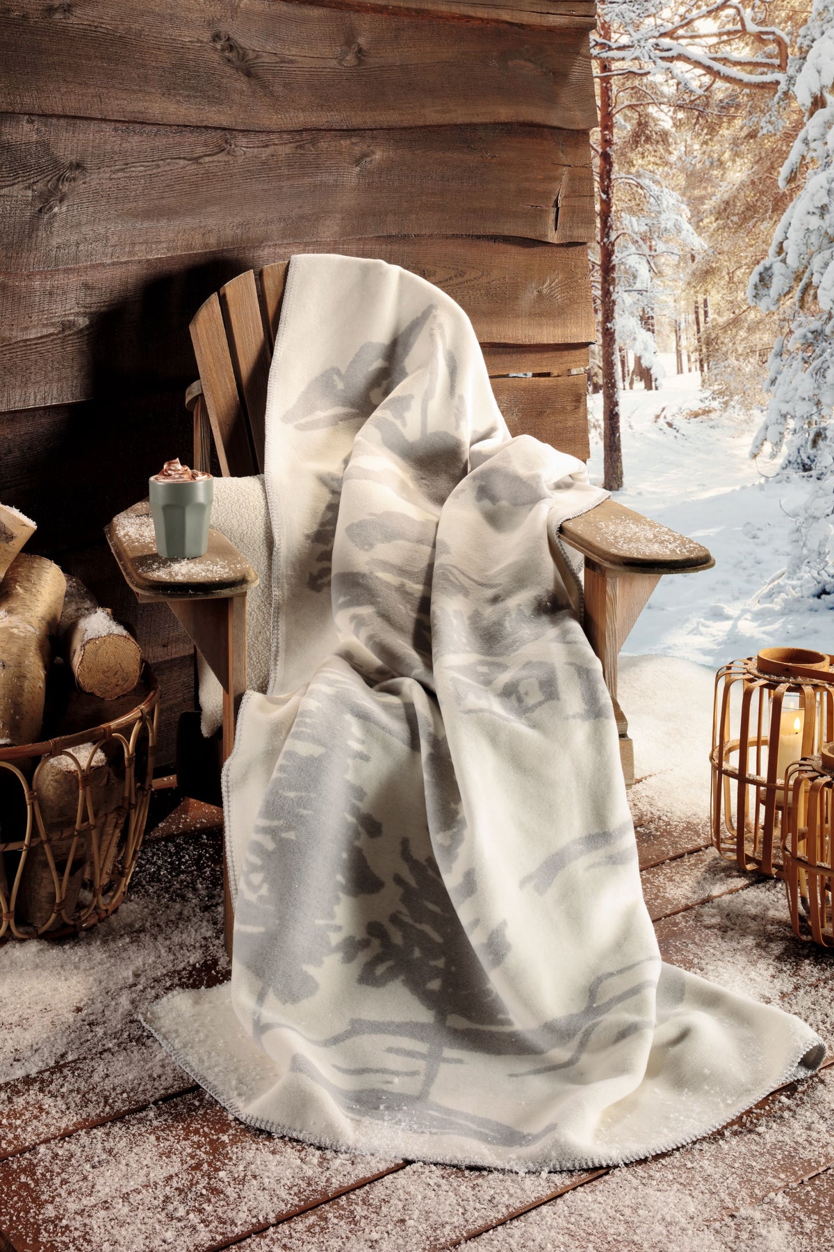 Plaid Reversibile in Caldo Cotone MOUNTAIN DREAMS Soggiorno Borbo Plaid 150 x 200 Naturale
