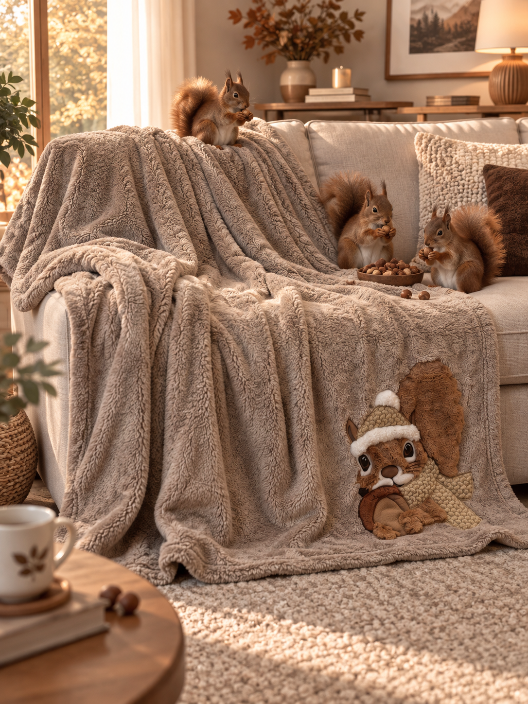 Plaid Pile Coccola Ricamato SCOIATTOLO Soggiorno Maryplaid 150 x 180 Deserto