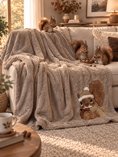Plaid Pile Coccola Ricamato SCOIATTOLO Soggiorno Maryplaid 150 x 180 Deserto