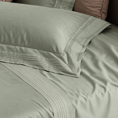Parure Lenzuola Percalle Ricamato Hotellerie - PLISSÈ Letto Moreali Tessile Casa Matrimoniale Salvia