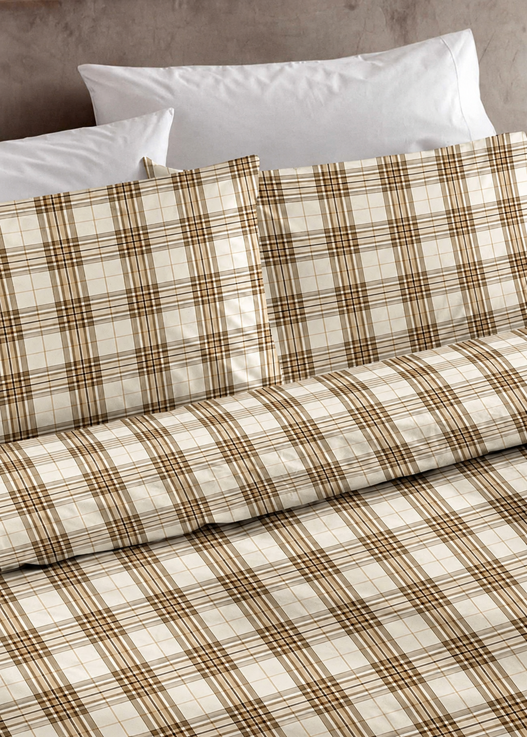 GLEN COMPLETO LETTO SOFFICE COTONE GARZATO STAMPATO Letto Riviera Matrimoniale Tortora