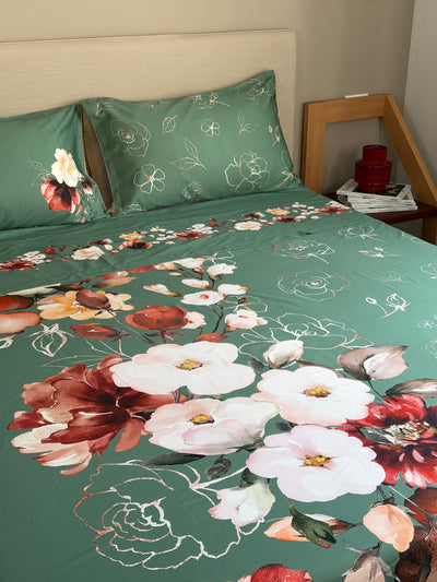 Parure Lenzuola Copriletto Raso 300TC FIORI SUL LETTO - VITTORIA Letto Moreali Tessile Casa