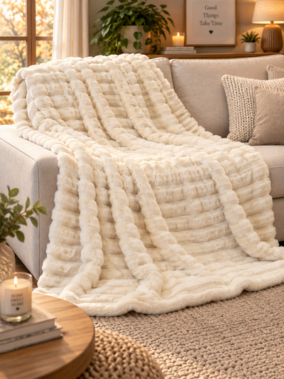Plaid in Pelliccia TRECCE Soggiorno Maryplaid 140 x 180 Panna