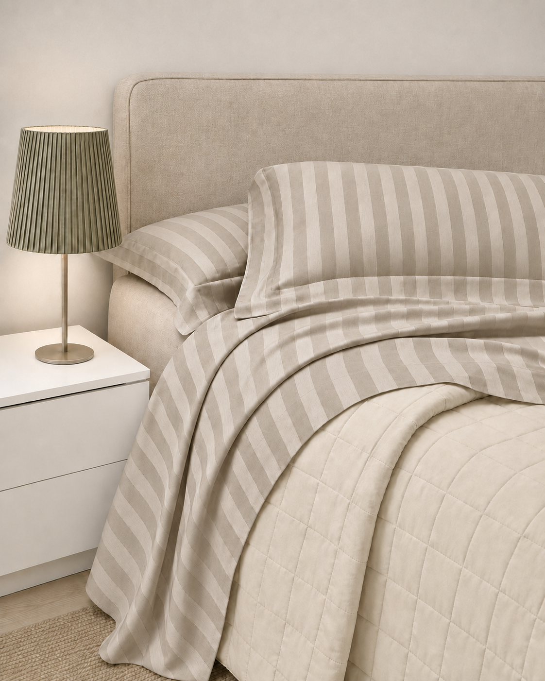 Completo Lenzuola Riga Raso Cotone HOTELLERIE Letto Moreali Tessile Casa