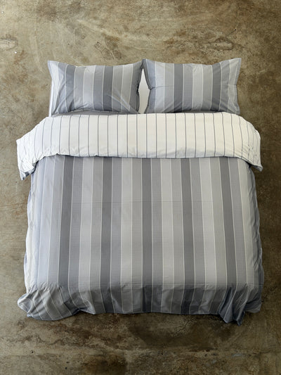 Parure Copripiumino Double Rigone-Righe EASY Letto Moreali Tessile Casa Matrimoniale Grigio