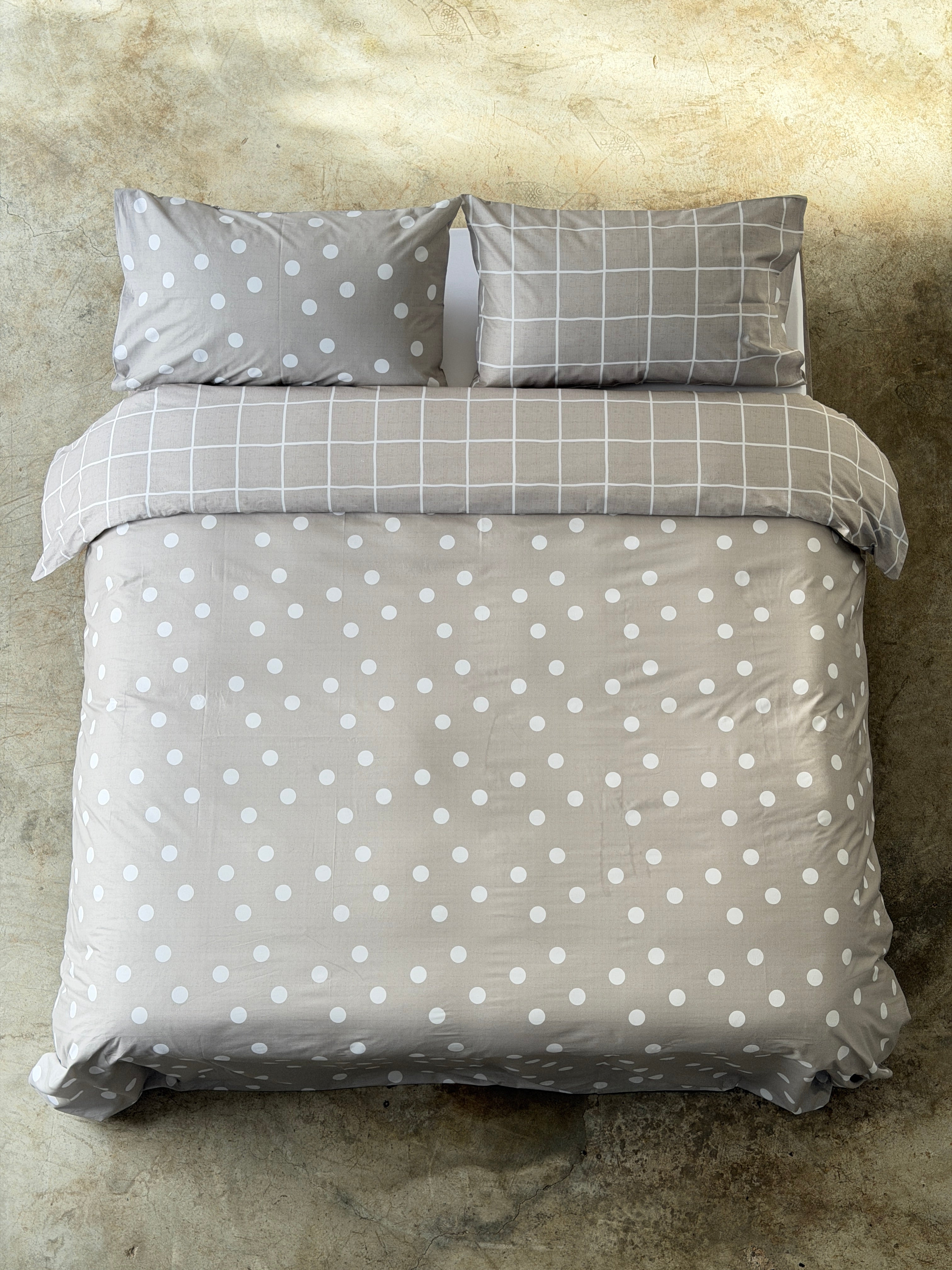 Parure Copripiumino Double Quadri-Pois EASY Letto Moreali Tessile Casa Matrimoniale Lino