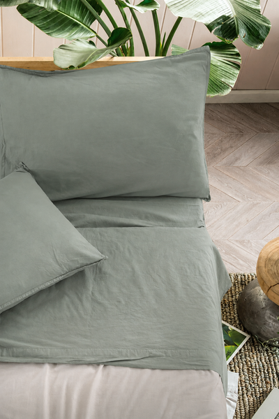 Parure Lenzuola Cotone No-Stiro ESSENZIALE Letto Moreali Tessile Casa Matrimoniale 250 x 295 Salvia