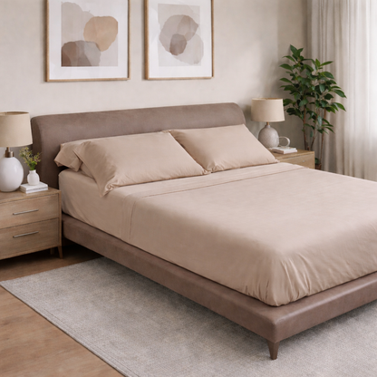 Completo Lenzuola Raso Satin Elegance Letto Moreali Tessile Casa Matrimoniale Noisette