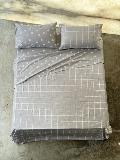Completo Lenzuola Copriletto Quadri-Pois EASY Letto Moreali Tessile Casa Matrimoniale Lino
