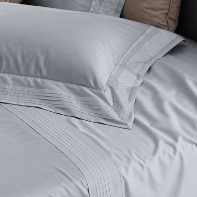 Parure Lenzuola Percalle Ricamato Hotellerie - PLISSÈ Letto Moreali Tessile Casa Matrimoniale Grigio