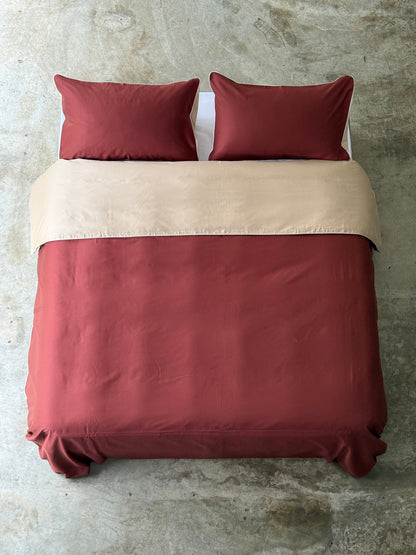 Parure Copripiumino Raso di Cotone Double Letto Moreali Tessile Casa Matrimoniale Burgundy/Corda