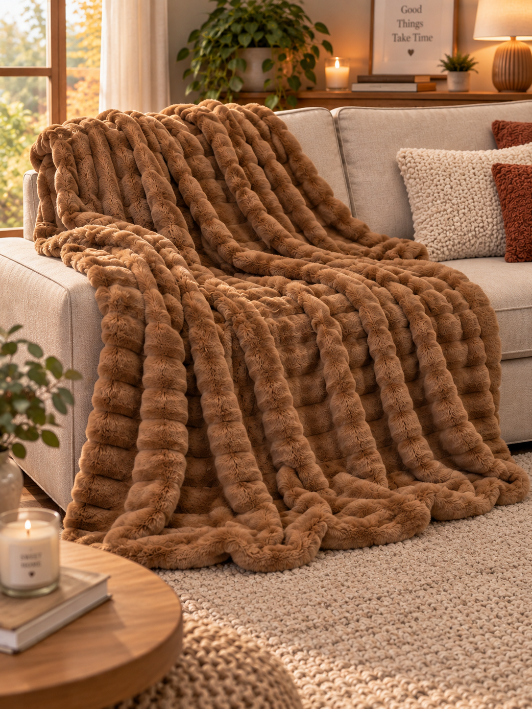 Plaid in Pelliccia TRECCE Soggiorno Maryplaid 140 x 180 Cannella