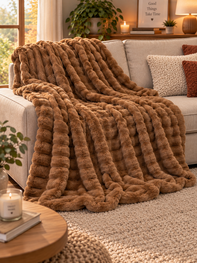Plaid in Pelliccia TRECCE Soggiorno Maryplaid 140 x 180 Cannella