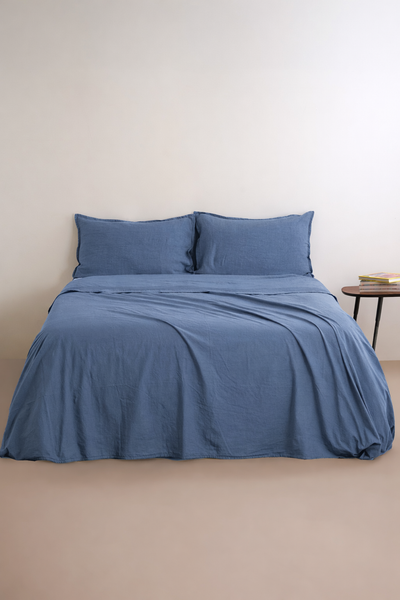 Parure Lenzuola No-Stiro NIRANO Letto Moreali Tessile Casa Matrimoniale Denim