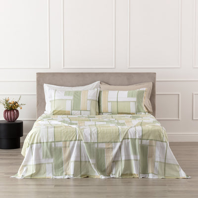 Completo Lenzuola Cotone Stampato JURI Letto Riviera Matrimoniale Verde