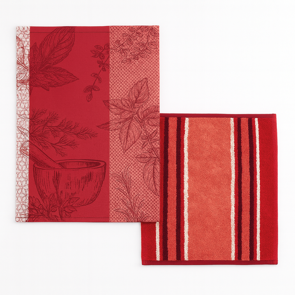 Set Canovacci Tela+Spugna KITCHEN STRIPES Cucina Moreali Tessile Casa 70x50 + 50x50 Rosso