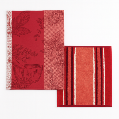 Set Canovacci Tela+Spugna KITCHEN STRIPES Cucina Moreali Tessile Casa 70x50 + 50x50 Rosso