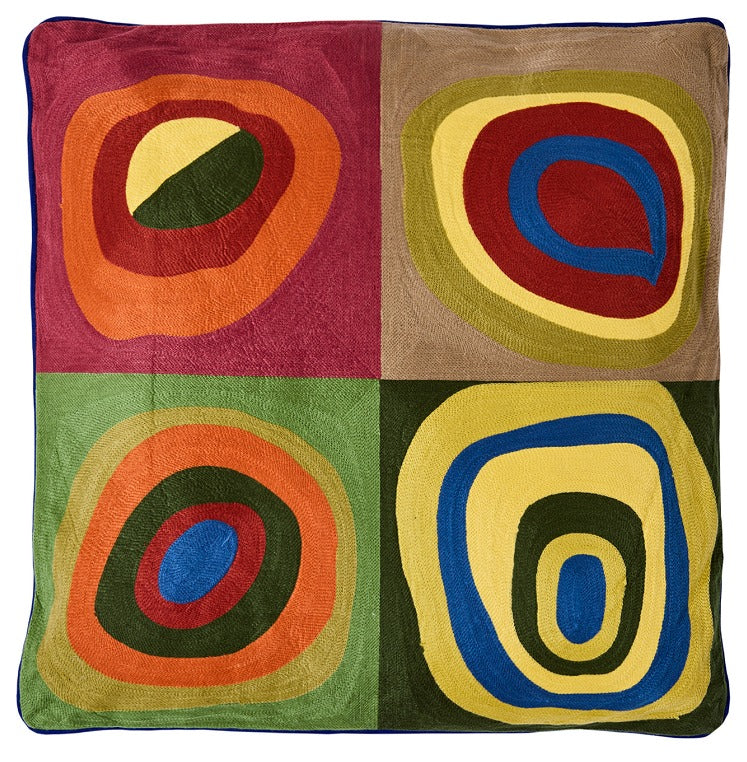 Cuscino Arredo 100% Cotone Ricamato KANDINSKY Soggiorno Moreali Tessile Casa 50 x 50 Multicolor