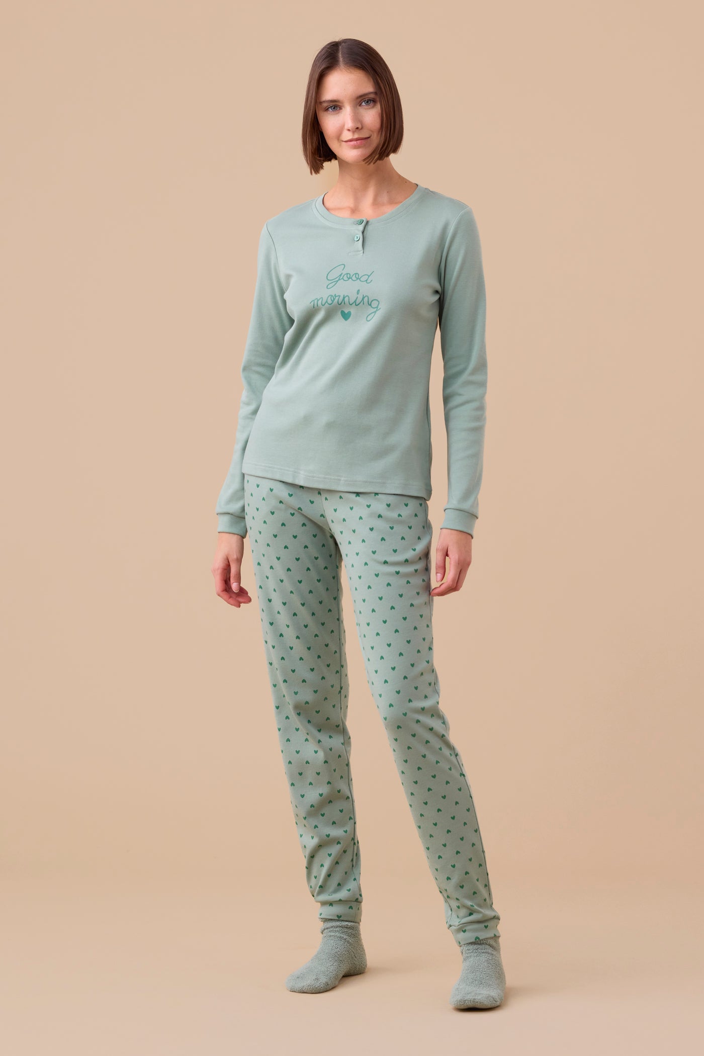 Pigiama Donna Caldo Cotone Good Morning Abbigliamento noidinotte XS Verde