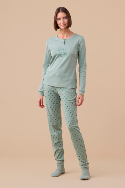 Pigiama Donna Caldo Cotone Good Morning Abbigliamento noidinotte XS Verde