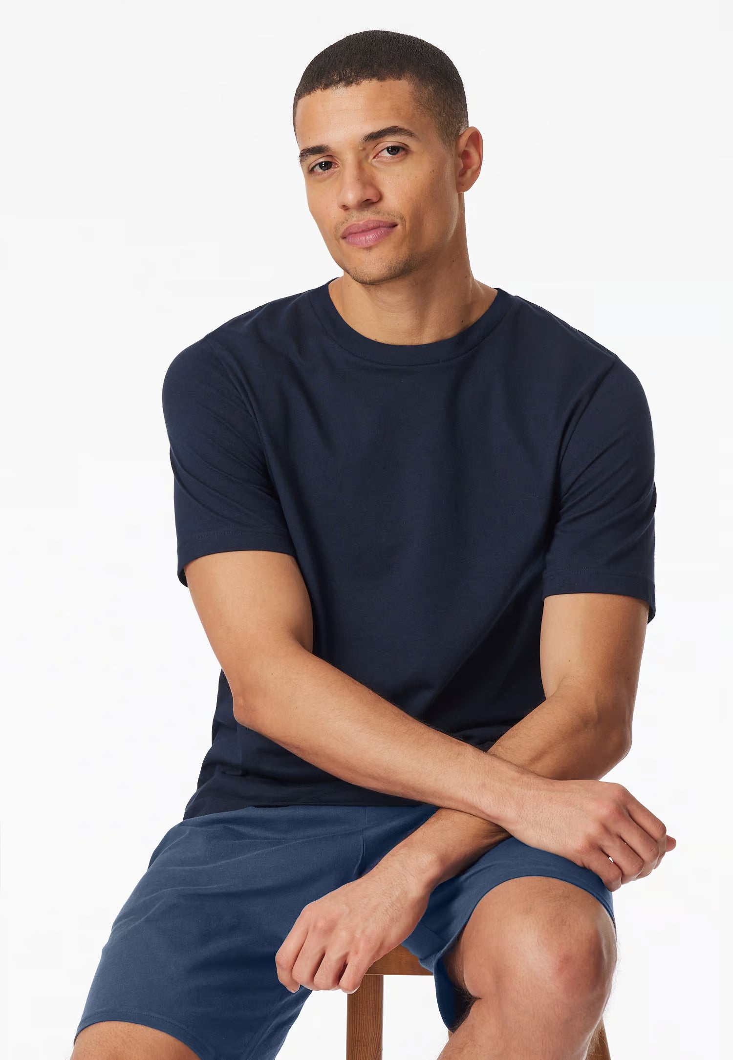 Maglietta Manica Corta Uomo Cotone Blu Notte Abbigliamento Schiesser S Blu Notte