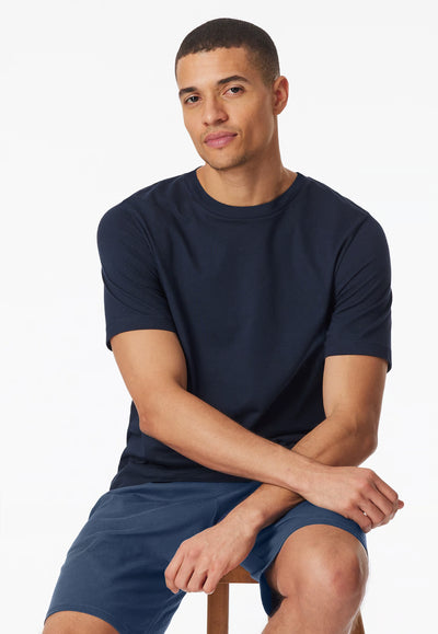 Maglietta Manica Corta Uomo Cotone Blu Notte Abbigliamento Schiesser S Blu Notte
